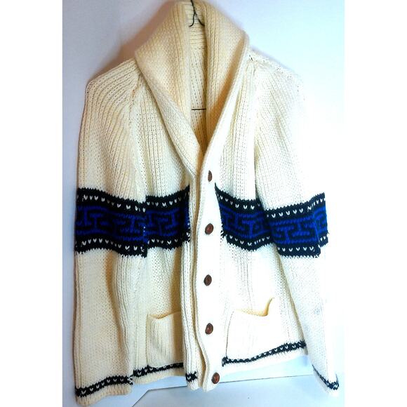 Vintage Mens Cowichan Fair Isle Chunky Knit Cardigan Sweater Kurt Cobain READ